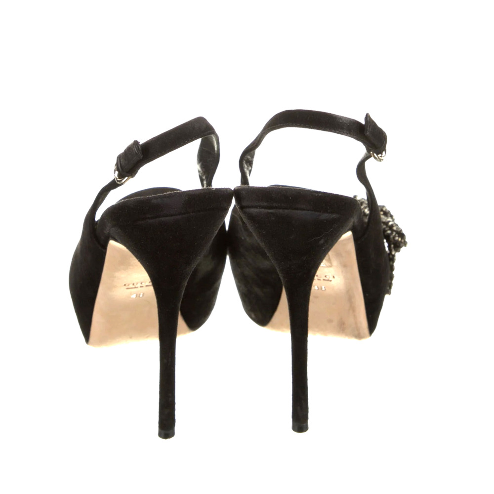 Gucci 8 Rhinestone $1120 Bow Slingback Platform Heels Suede Peeptoe Pumps 38 - Picture 8 of 14